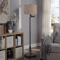 Tipton Swing Arm Floor Lamp With Burlap Shade Bronze/Tan - StyleCraft -Adesso Lighting Deals Store GUEST aaef05cf 3256 469e a398 a9623c48afa7