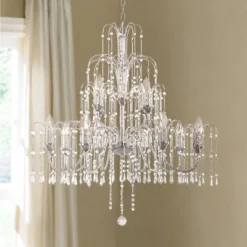 Vienna Full Spectrum Crystal Rain Chrome Chandelier 33" Wide Modern 12-Light Fixture For Dining Room House Foyer Kitchen Island Entryway Bedroom Home