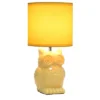 12.8" Contemporary Ceramic Owl Bedside Table Lamp With Matching Fabric Shade Yellow - Simple Designs