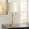 360 Lighting Swing Arm Desk Table Lamp 36" Tall Antique Brass Off White Embroidered Hourglass Fabric Drum Shade For Living Room Bedroom