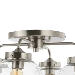 18" 4-Light Piper Farmhouse Rustic Iron/Glass LED Semi Flush Mount Nickel/Clear - JONATHAN Y -Adesso Lighting Deals Store GUEST ac465f2f 7575 48f0 be7d 92b449b5e8a7