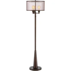 Franklin Iron Works Durango Rustic Farmhouse Floor Lamp 62" Tall Oiled Bronze Metal 3 Light LED Brown Sheer Drum Shade For Living Room Bedroom Office -Adesso Lighting Deals Store GUEST ac62492e 385c 4185 9ec9 0b95f5af7e05