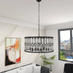 Metal Crystal Embellishments 6 Light Chandelier With Link Style Chain Black - Olivia & May -Adesso Lighting Deals Store GUEST ad00b6b1 4cdf 453b 8093 7ebea9c41011