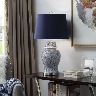 Blue Ivy Swirl Table Lamp With Blue Hardback Fabric Shade - StyleCraft 5 Blue Ivy Swirl Table Lamp With Blue Hardback Fabric Shade - StyleCraft - Image 5