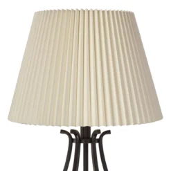 Regency Hill Hadley Industrial Table Lamps Set Of 2 26" High Bronze With AC Power Outlet Ivory Pleat Shade For Bedroom Living Room Bedside Office Desk