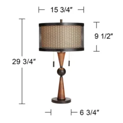 Franklin Iron Works Hunter Modern Rustic Farmhouse Table Lamp 29 3/4" Tall Cherry Wood Bronze Metal Double Drum Shade For Bedroom Living Room House -Adesso Lighting Deals Store GUEST b35c7c48 9c37 444d 9e5e 0d25312edf00