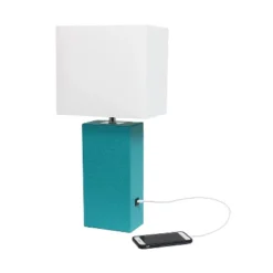Leather Table Lamp And Fabric Shade Teal - Elegant Designs -Adesso Lighting Deals Store GUEST b746c5a8 0b34 464a 9a27 ae03e2803769