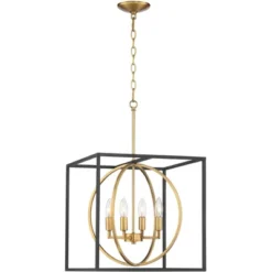 Possini Euro Design Black Warm Brass Cage Foyer Pendant Chandelier 16 1/2" Wide 4-Light Mid Century Modern For Dining Room House -Adesso Lighting Deals Store GUEST ba83c680 33c3 4839 bfdc c9767d78562d