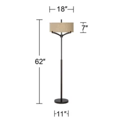 Franklin Iron Works Tremont Mid Century Modern Floor Lamp 62" Tall Deep Bronze Metal Tan Burlap Drum Shade For Living Room Bedroom Office House Home -Adesso Lighting Deals Store GUEST c07c9b52 cc00 42ab 97bb b8fda214f018