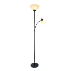 71.5" Traditional 2 Light Mother Daughter Metal Floor Lamp With Torchiere And Reading Light Black - Creekwood Home