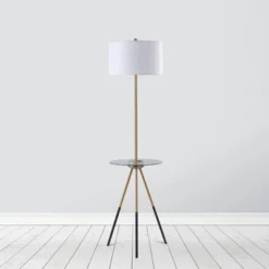 62.5" Axxin Contemporary Tripod Floor Lamp With Glass Table And Built-In USB Gold/White - Teamson Home -Adesso Lighting Deals Store GUEST c20139ee ccd9 4d9d 8115 50ce31bd6ff6