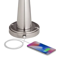 360 Lighting Karla Art Deco Style Table Lamps 25" High Set Of 2 Brushed Nickel With USB Charging Port And Table Top Dimmers White Fabric Drum For Desk -Adesso Lighting Deals Store GUEST c260550a 1212 48ce 8e3a 12942738bf95