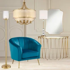 Possini Euro Design Kinsey Modern Torchiere Floor Lamp 72 1/2" Tall Brass Gold Metal Stone Pattern Crystal Glass Shade For Living Room Office House -Adesso Lighting Deals Store GUEST c3f945ff 437c 49d5 be44 0cc18be22c53