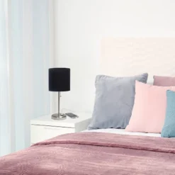 19.5" Bedside USB Port Feature Metal Table Desk Lamp Brushed Steel With Black Fabric Shade - Creekwood Home -Adesso Lighting Deals Store GUEST c4f245f1 cc77 447b bf83 88392b512e50