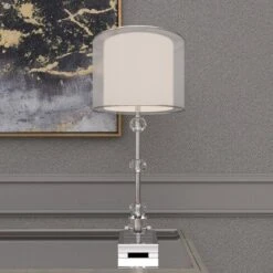 Glass Table Lamp With Drum Shade Silver - Olivia & May -Adesso Lighting Deals Store GUEST c5c51c28 2b63 4298 b9fc d2b04e805b96