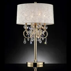 32.5" Antique Metal Table Lamp With Crystals (Includes CFL Light Bulb) Gold - Ore International