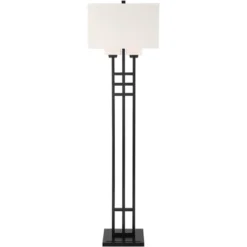 Franklin Iron Works Industrial Floor Lamp 64" Tall Matte Black 3-Light Rectangular Linen White Glass Shades For Living Room House -Adesso Lighting Deals Store GUEST c959ce6b 82aa 4c56 a7dc 247a174f0a1d