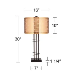 Possini Euro Design Deborah Modern Mid Century Table Lamp 30" Tall Black With USB Charging Port Gold Metal Double Drum Shades For Living Room Desk -Adesso Lighting Deals Store GUEST ccb51444 3a3d 47f9 8b7a 4949629a99e7