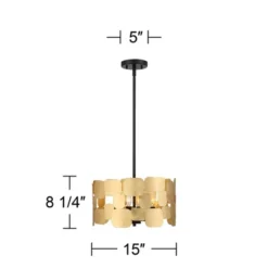 Possini Euro Design Stella Black Pendant Chandelier 15" Wide Modern Gold Leaf Drum Shade 4-Light Fixture For Dining Room House Foyer Kitchen Island -Adesso Lighting Deals Store GUEST ce404503 72a6 42fa b60a 005d26d6fc09