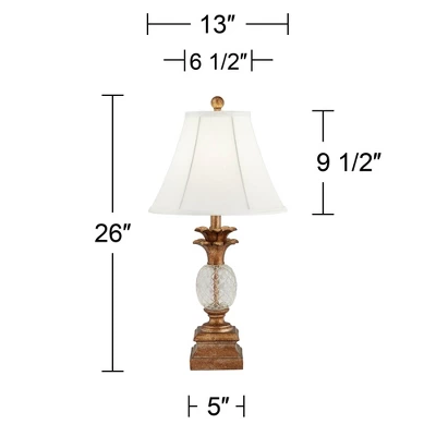 Regency Hill Kona Tropical Table Lamps 26" High Set Of 2 Bronzed Brass Glass With USB Charging Port White Fabric Bell For Bedroom Living Room Desk 5 Regency Hill Kona Tropical Table Lamps 26" High Set Of 2 Bronzed Brass Glass With USB Charging Port White Fabric Bell For Bedroom Living Room Desk - Image 5