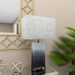 Polystone Table Lamp With Square Shade Gray - Olivia & May -Adesso Lighting Deals Store GUEST d16b131d ca2c 44b7 bd4c a855ccf1cef5
