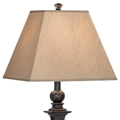 Regency Hill Traditional Floor Lamp 59" Tall Italian Bronze Taupe Faux Silk Square Hardback Shade For Living Room Reading Bedroom Office 3 Regency Hill Traditional Floor Lamp 59" Tall Italian Bronze Taupe Faux Silk Square Hardback Shade For Living Room Reading Bedroom Office - Image 3