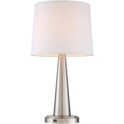 360 Lighting Karla Art Deco Style Table Lamps 25" High Set Of 2 Brushed Nickel With USB Charging Port And Table Top Dimmers White Fabric Drum For Desk -Adesso Lighting Deals Store GUEST d4513474 0e29 403f 915c 0f0049034786
