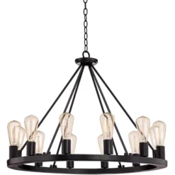 Franklin Iron Works Lacey Black Wagon Wheel Chandelier 28" Wide Industrial 12-Light LED Fixture For Dining Room House Foyer Kitchen Island Entryway 10 Franklin Iron Works Lacey Black Wagon Wheel Chandelier 28" Wide Industrial 12-Light LED Fixture For Dining Room House Foyer Kitchen Island Entryway -Adesso Lighting Deals Store GUEST d468a629 6743 4bea 98d7 3753d853d6d3