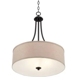 Franklin Iron Works Oil Rubbed Bronze Pendant Chandelier 19 1/2" Wide Farmhouse Rustic Oatmeal Linen Drum Shade Fixture For Dining Room Kitchen Island -Adesso Lighting Deals Store GUEST d4fac9b9 80d8 4e88 a873 07e92b7d0cfc