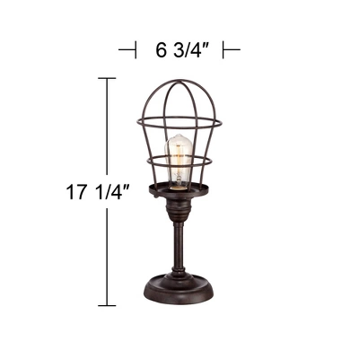 Franklin Iron Works Modern Industrial Desk Table Lamp 17 1/4" High Bronze Wire Cage Edison Bulb For Bedroom Bedside Office 5 Franklin Iron Works Modern Industrial Desk Table Lamp 17 1/4" High Bronze Wire Cage Edison Bulb For Bedroom Bedside Office - Image 5