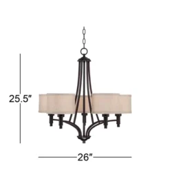 Franklin Iron Works La Pointe Oil Rubbed Bronze Pendant Chandelier 26" Wide Rustic Oatmeal Linen Shade 5-Light Fixture For Dining Room Kitchen Island -Adesso Lighting Deals Store GUEST d935f7ac 9943 4724 93d2 71120010b472