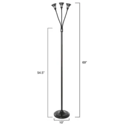 Hastings Home 3 Head LED Floor Lamp With Adjustable Arms, Touch Switch And Dimmer – Black