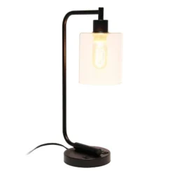 Modern Iron Desk Lamp With USB Port And Glass Shade - Lalia Home