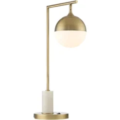 Possini Euro Design Luna Mid Century Desk Table Lamp 26 1/2" High Brass Metal With USB Charging Port Opal Glass Shade For Bedroom Living Room Bedside -Adesso Lighting Deals Store GUEST ddd637ba 9df8 490e 87ee 6c0f9cf79b51