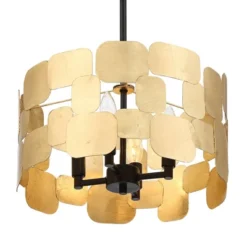 Possini Euro Design Stella Black Pendant Chandelier 15" Wide Modern Gold Leaf Drum Shade 4-Light Fixture For Dining Room House Foyer Kitchen Island -Adesso Lighting Deals Store GUEST df219f62 efd1 435c ad99 3a03651bac47
