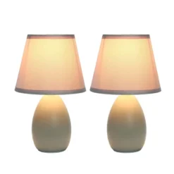 9.45" 2pk Petite Ceramic Oblong Bedside Table Desk Lamps With Matching Tapered Drum Shade Gray - Creekwood Home