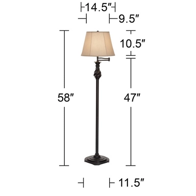 Regency Hill Traditional Swing Arm Floor Lamp 58" Tall Painted Black Bronze Swirl Font Faux Silk Beige Shade For Living Room Reading Office 6 Regency Hill Traditional Swing Arm Floor Lamp 58" Tall Painted Black Bronze Swirl Font Faux Silk Beige Shade For Living Room Reading Office - Image 6