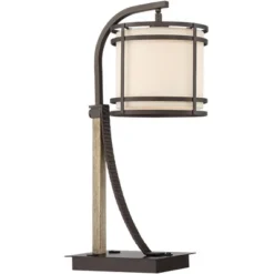 Franklin Iron Works Gentry Industrial Desk Lamp 22" High Oil Rubbed Bronze Faux Wood Cage With USB And AC Power Outlet In Base Oatmeal Shade For Desk -Adesso Lighting Deals Store GUEST e3cef309 c454 45d6 a010 6a10c5bf9fcd
