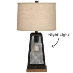 Franklin Iron Works Barris Industrial Table Lamp 26 3/4" High Metal Mesh With Nightlight LED USB Charging Port Burlap Shade For Living Room House Desk 12 Franklin Iron Works Barris Industrial Table Lamp 26 3/4" High Metal Mesh With Nightlight LED USB Charging Port Burlap Shade For Living Room House Desk -Adesso Lighting Deals Store GUEST e5fd19d5 332a 495e 8891 e72254c0a1b7