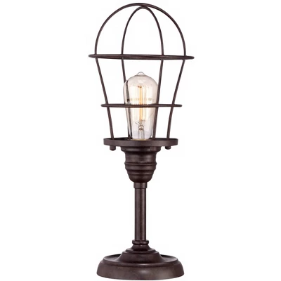 Franklin Iron Works Modern Industrial Desk Table Lamp 17 1/4" High Bronze Wire Cage Edison Bulb For Bedroom Bedside Office 4 Franklin Iron Works Modern Industrial Desk Table Lamp 17 1/4" High Bronze Wire Cage Edison Bulb For Bedroom Bedside Office - Image 4
