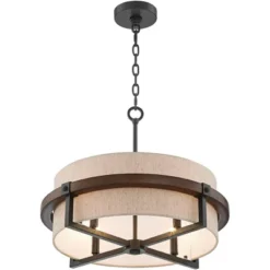 Possini Euro Design Bronze Wood Finish Pendant Chandelier 22" Wide Rustic Farmhouse Tan Fabric Drum 4-Light Fixture For Dining Room House -Adesso Lighting Deals Store GUEST f0d0f05a 32c1 47ab a51c ccb88a583cb8