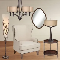 Franklin Iron Works La Pointe Oil Rubbed Bronze Pendant Chandelier 26" Wide Rustic Oatmeal Linen Shade 5-Light Fixture For Dining Room Kitchen Island -Adesso Lighting Deals Store GUEST f0d9d244 8caf 4f41 97ef ef64b4a928e2