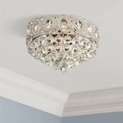 Vienna Full Spectrum Moira Vintage Ceiling Light Flush Mount Fixture 16" Wide Satin Nickel 6-Light Clear Crystal Balls For Bedroom Kitchen Living Room