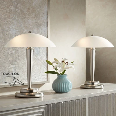 360 Lighting Deco Modern Accent Table Lamps 17" High Set Of 2 Brushed Steel Touch On Off White Glass Dome Shade For Bedroom Bedside Nightstand Office 1 360 Lighting Deco Modern Accent Table Lamps 17" High Set Of 2 Brushed Steel Touch On Off White Glass Dome Shade For Bedroom Bedside Nightstand Office