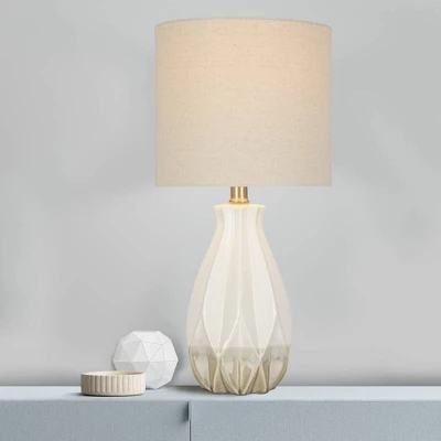 19" Textured Ceramic Accent Table Lamp With Linen Shade (Includes LED Light Bulb) White - Cresswell Lighting 3 19" Textured Ceramic Accent Table Lamp With Linen Shade (Includes LED Light Bulb) White - Cresswell Lighting - Image 3