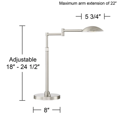 Possini Euro Design Eliptik Modern Desk Table Lamp 24 1/2" High Satin Nickel LED Swing Arm Adjustable Height For Bedroom Living Room Nightstand Office 7 Possini Euro Design Eliptik Modern Desk Table Lamp 24 1/2" High Satin Nickel LED Swing Arm Adjustable Height For Bedroom Living Room Nightstand Office - Image 7