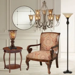 Regency Hill Traditional Torchiere Floor Lamp 70" Tall Hand Applied Black Bronze Swirl Font Amber Glass Shade For Living Room Uplight -Adesso Lighting Deals Store GUEST fdc56aa5 fe91 4bbf b710 82556666669b