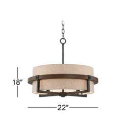 Possini Euro Design Bronze Wood Finish Pendant Chandelier 22" Wide Rustic Farmhouse Tan Fabric Drum 4-Light Fixture For Dining Room House -Adesso Lighting Deals Store GUEST fef36d3b d0fc 4db1 9dc9 ffe5d26747fe
