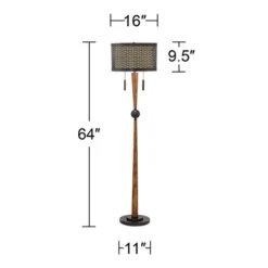 Franklin Iron Works Modern Mid Century Farmhouse Rustic Floor Lamp 64" Tall Bronze Cherry Wood Metal Cream Double Drum Shade For Living Room Reading -Adesso Lighting Deals Store GUEST fefb1d8f d917 40ce b288 a528ff2beb21
